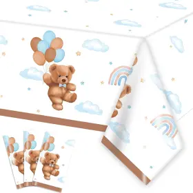 22zb Caisehabu 3 Pieces Teddy Bear Baby Shower 108 Inch X 54 Rectangular White Brown Blue