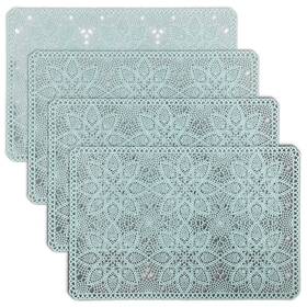 Cait Chapman Home Collection 43216-1605 Solid Rigid Lace Vinyl Placemats Blue Turquoise Set Of 4 12 Inch Wx18 L