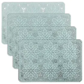 43216-1605 Cait Chapman Home Collection Solid Rigid Lace Vinyl Placemats Blue Turquoise Set Of 4 12 Inch Wx18 L