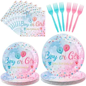 Canrevel 445050164198 96 Pcs Gender Reveal Plates Serve 24 And Napkins
