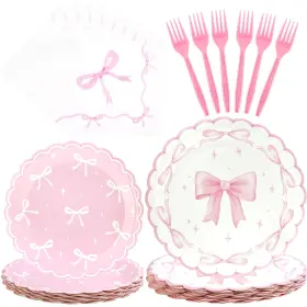 B0f2t4mbsv Canrevel 96-pc Bow Party Plates Napkins And Forks Set - Serves 24 Disposable