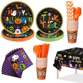 Supplies-98 Capoda 194 Pieces Halloween Party Supplies Tableware Setpaper Dessert Plates Cups An