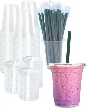 Cappatua 313112451494 100 Sets 12 Oz Clear Plastic Cups With Lids And Straws Disposable Iced Coffee