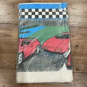 Carlton 018100816711 Sports Car Corvette Paper Tablecloth Checkerboard Racing Birthday Party Vtg Kids