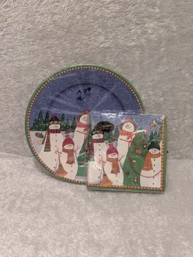 Caspari 025096479356 Christmas 20 Triple Napkins 3 Ply With 8 Dinner Plates - Let It Snow