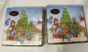 Caspari 025096631211 Lot Of 2 Made In Germany Christmas Canine Dogs Beverage Napkins 20 Ct