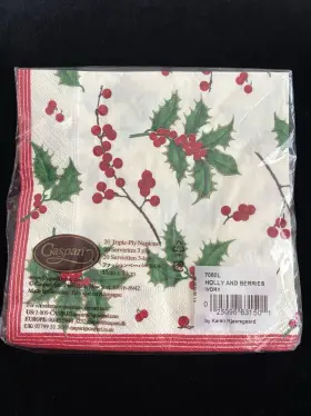 Caspari 025096631501 Christmas Holly And Berries Napkins 20 Count Opens To 13 Inch Square
