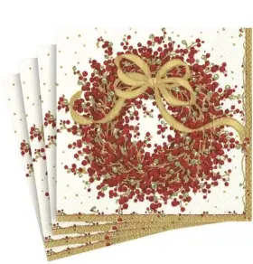 Caspari 025096663557 New Holiday Pepperberry Cocktail Napkins Red Cream 2 20 Pk