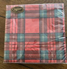Caspari 025096690737 Dinner Napkins Triple-ply Green Red Royal Plaid Holiday Pack Of 20 New