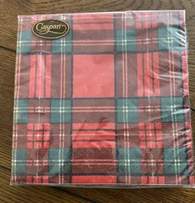 Caspari 025096690737 Dinner Napkins Triple-ply Green Red Royal Plaid Holiday Pack Of 20 New