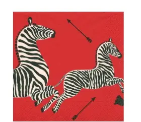 Caspari 025096818247 Entertaining With Cocktail Napkins Zebras Red Box Of 40