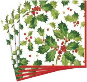 Caspari 025096860512 Christmas Holly Cocktail Napkins 20ct Gilded 3-ply Party Decor