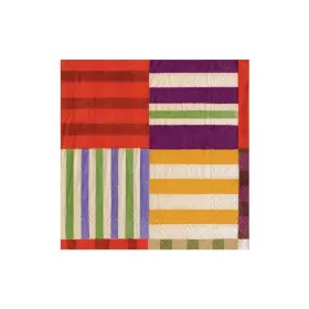Caspari 025096913034 Striped Patchwork Paper Cocktail Napkins In Purple Pack Of 20