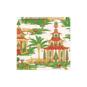 Caspari 025096950855 Christmas Pagodas Boxed Paper Cocktail Napkins In White - 40 Per Box