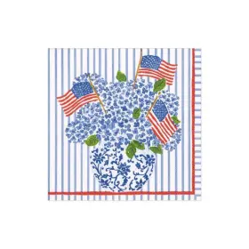 Caspari 025096958691 American Flags And Hydrangeas Paper Cocktail Napkins 20 Per Package