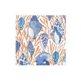 Caspari 025096970440 Shell Toile Paper Cocktail Napkins In Coral And Blue - 20 Per Box