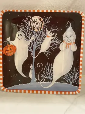 11560sp Caspari Square Paper Plates Peek A Boo Halloween Ghosts Kim Bowles 7x7