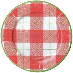 14800sp Caspari Round Paper Salad/dessert Plates Plaid Check Red - 2 Packs