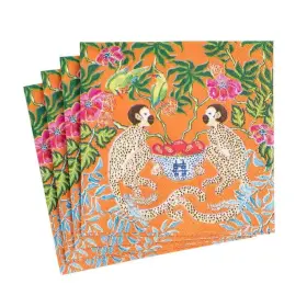 15921b Caspari Monkeys Boxed Paper Cocktail Napkins In Orange - 40 Per Box