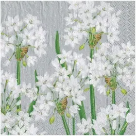 16031c Caspari Paperwhites Paper Party Cocktail Napkins In Silver - 20 Per Package
