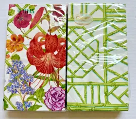 16860sp Caspari Set 2 Luncheon Napkins Guest Towels Rhs Floral Trellis Bamboo Screen