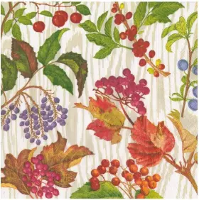 17740l Caspari Paper Luncheon Napkins Taupe Berry Botanical - 2 Packs