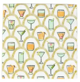 18030c Caspari Paper Beverage Napkins Deco Cocktails - 2 Packs