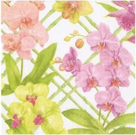 18370c Caspari Paper Beverage Napkins Orchid Conservatory - 2 Packs