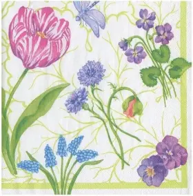 18410c Caspari Paper Beverage Napkins Floral Majolica - 2 Packs