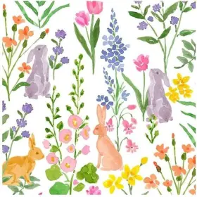18530c Caspari Paper Beverage Napkins Bunny Field - 2 Packs