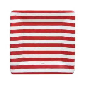 7921sp Caspari Square Paper Salad/dessert Plates Red And White Stripe - 2 Packs