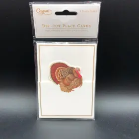 94905p Caspari Die-cut Place Cards Thanksgiving Turkey Gold Trim - Set Of 2