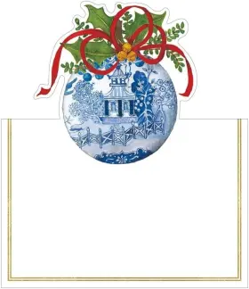 94910p Caspari Place Cards Blue And White Ornament Foil - Set Of 2