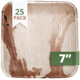 Catereco 712166788677 Square Palm Leaf Plates Set Pack Of 25 Salad Ecofriendly Disposa