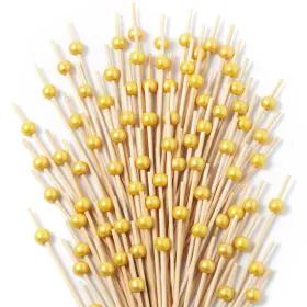 Cp300-gb Catiflin 300pcs Gold Pearl Cocktail Picks 4.7 Inch Bamboo Toothpicks For Appetizers Fanc