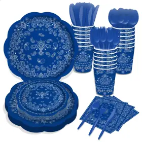 Mm256bl Cc Home Blue Bandana Party Supplies Serves 16 Plates Napkins Cups Western Cowboy
