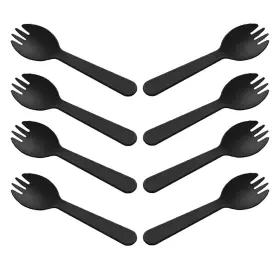 Cchude 632016604059 100 Pcs Disposable Plastic Spork Medium-weight Cutlery Black Forks Per