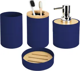 102m4-db06 Cdorigin 4 Pcs Plastic And Bamboo Circular Bathroom Accessories Set Soap Dispenser Too