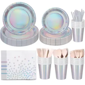 Ceiliwen 782003234735 200pcs Iridescent Party Decorations Supplies Paper Plates And Napkins Set I Ceiliwen 782003234735 200pcs Iridescent Party Decorations Supplies Paper Plates And Napkins Set I