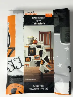 Wt41100012600fb Celebrate Halloween Pumpkin Owl Skull Peva Vinyl Tablecloth 52 Inch X70 Gray Black Orange New