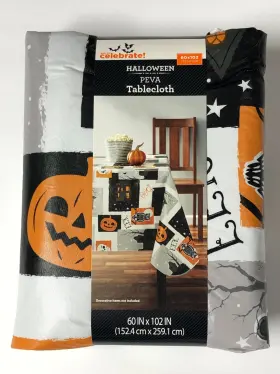 Wt41100012600fc Celebrate Halloween Tablecloth Pumpkin Owl Skull Peva Vinyl 60 Inch X102 Gray Black Orange New