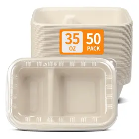 Celel 797430141501 50 Pack 2 Compartment Paper Bowls With Lids Two Meal