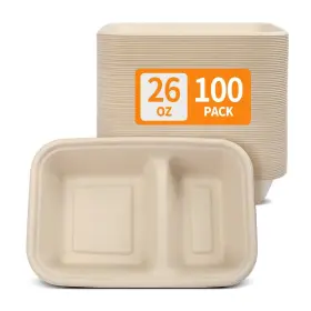 Celel 797430141686 100 Pack 2 Compartment Paper Bowls For Nacho Cheese Chip And Salsa Microwavab