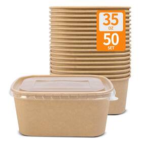 Celel 797430141952 50 Pack 35 Oz Paper Food Containers With Lids Meal Prep Mic