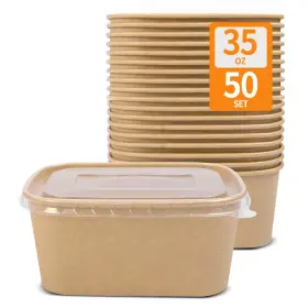 35oz-bowl-lid-50 Celel 797430141952 50 Pack 35 Oz Paper Food Containers With Lids Meal Prep Mic