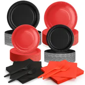 Cenlbj 747462967396 200 Pcs Red And Black Paper Plates Napkins Party Supplies Disposable Tableware
