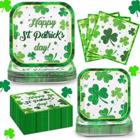Cenlbj 768152156456 200pcs St. Patrick S Plates And Napkins Party Supplies 7&9inch Green Shamrock
