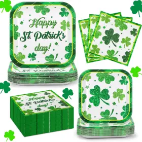 Cenlbj 768152156456 200pcs St. Patrick S Plates And Napkins Party Supplies 7&9inch Green Shamrock