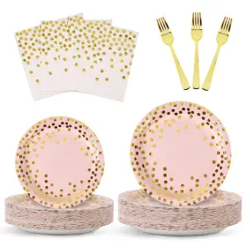 Cenlbj 768443953788 Pink And Gold Party Suppliesdisposable Dinnerwarepink Golden Dot Paper Pla