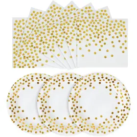 Cenlbj 768459724068 Disposable Paper Plates 100 Pack White And Gold 50 X 7 Dot N